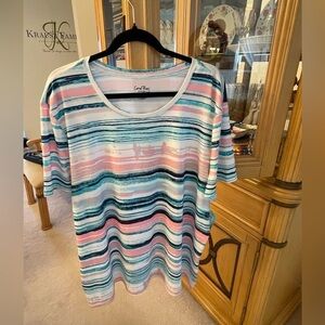 NWT CORAL BAY 2X SHORT SLEEVE ABSTRACT STRIPE TOP.